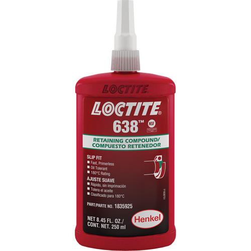 Compos&eacute; de retenue Loctite 638, 250 ml, Bouteille, Vert Southpoint Industrial Supply