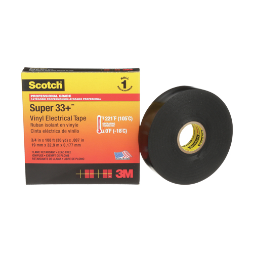 Scotch&reg; Super 33+ Vinyl Electrical Tape, 19 mm (3/4") x 33 m (108'), Black, 7 mils Southpoint Industrial Supply