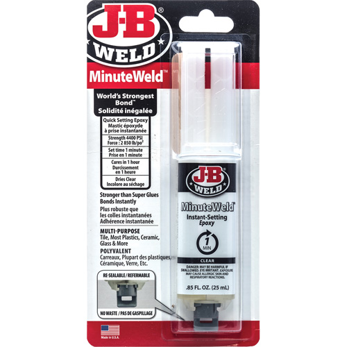 MinuteWeld Adhesive, 25 ml, Syringe, Two-Part, Clear Southpoint Industrial Supply