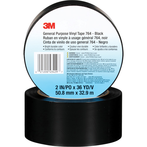Ruban en vinyle pour travaux g&eacute;n&eacute;raux 764, 50,8 mm (2") la x 32,9 m (108') lo, 5 mils, Noir Southpoint Industrial Supply