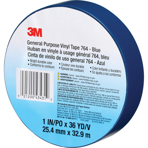 764 General-Purpose Vinyl Tape, 25.4 mm (1") W x 32.9 m (108') L, 5 mils, Blue Southpoint Industrial Supply