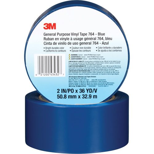 Ruban en vinyle pour travaux g&eacute;n&eacute;raux 764, 50,8 mm (2") la x 32,9 m (108') lo, 5 mils, Bleu Southpoint Industrial Supply