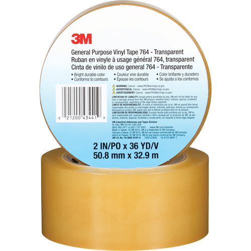 764 General-Purpose Vinyl Tape, 50.8 mm (2") W x 32.9 m (108') L, 5 mils, Clear Southpoint Industrial Supply