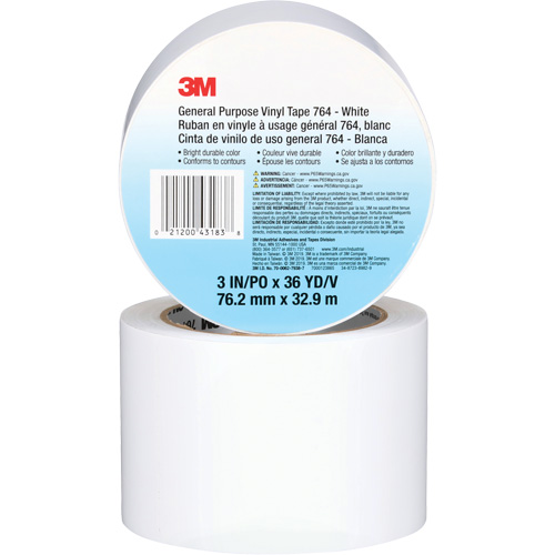 Ruban en vinyle pour travaux g&eacute;n&eacute;raux 764, 76 mm (3") la x 32,9 m (108') lo, 5 mils, Blanc Southpoint Industrial Supply