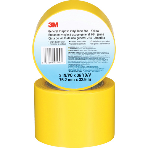 764 General-Purpose Vinyl Tape, 76 mm (3") W x 32.9 m (108') L, 5 mils, Yellow Southpoint Industrial Supply