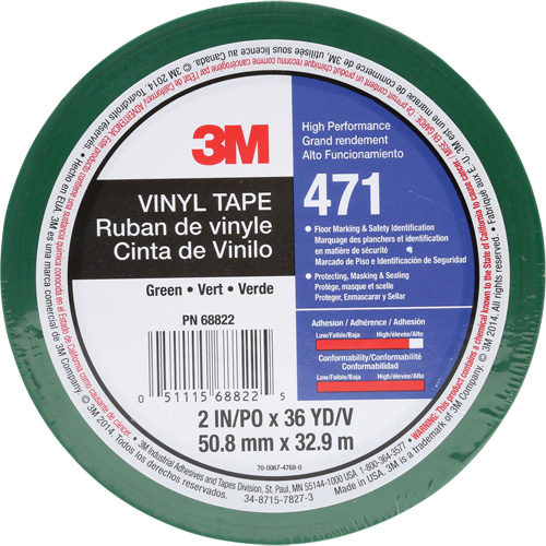Ruban en vinyle 471, 50,8 mm (2") la x 32,9 m (108') lo, 5,2 mils, Vert Southpoint Industrial Supply