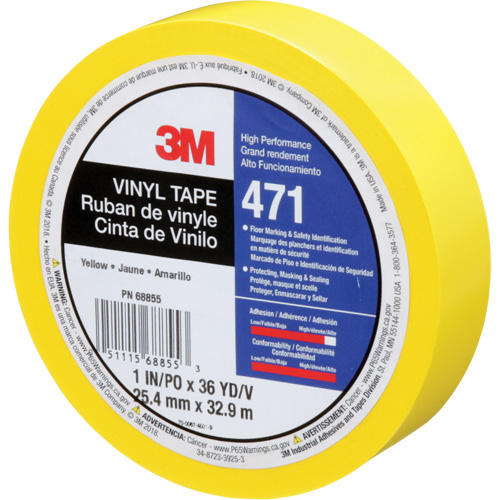 Ruban en vinyle 471, 25,4 mm (1") la x 32,9 m (108') lo, 5,3 mils, Jaune Southpoint Industrial Supply