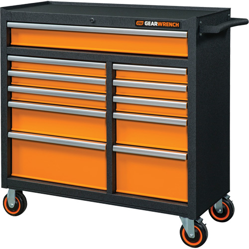 GSX Series Rolling Tool Cabinet, 11 Drawers, 41" W x 18-1/5" D x 41-1/2" H, Black/Orange Southpoint Industrial Supply