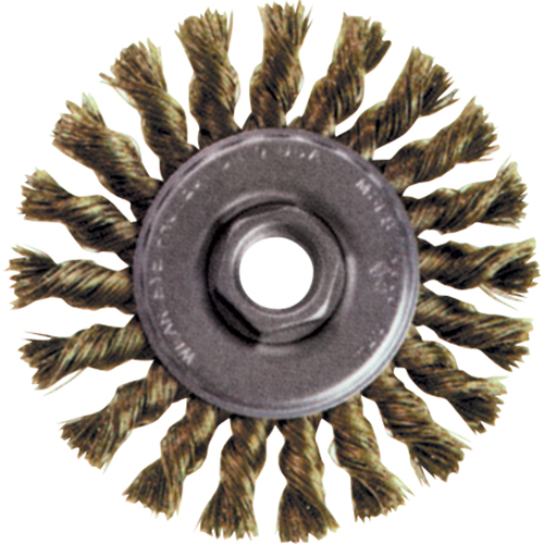 Brosse rotative &agrave; fils nou&eacute;s pour petites meuleuses haute vitesse, Dia. 4", Fils 0,02", Arbre 5/8"-11, Acier inoxydable Southpoint Industrial Supply