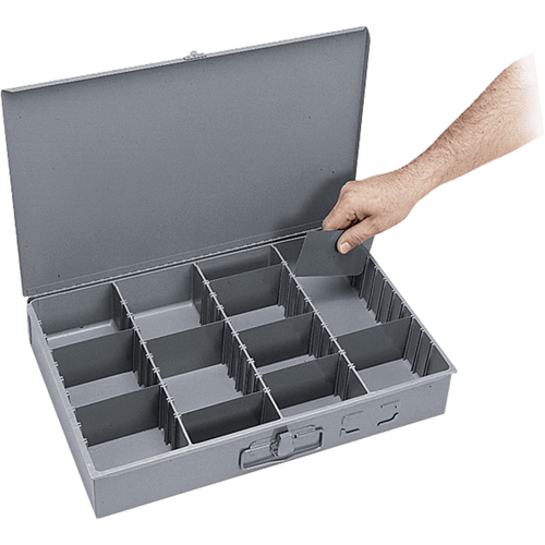 Adjustable Compartment Boxes, Steel, Variable Slots, 18" W x 12" D x 3" H, Grey Southpoint Industrial Supply