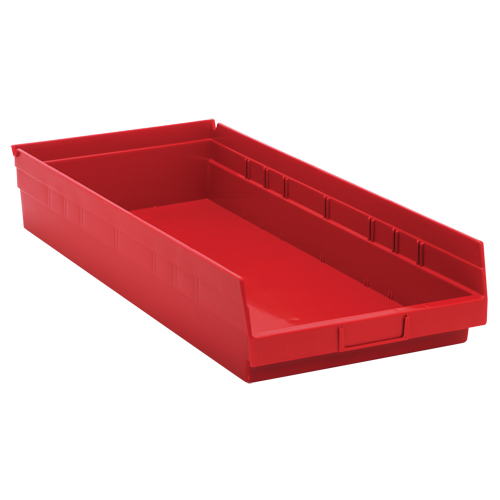 Shelf Bins, 11-1/8" W x 4" H x 23-5/8" D, Red, 50 lbs. Capacity Southpoint Industrial Supply