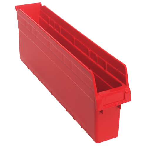 Store-Max Shelf Bins, 4-3/8" W x 8" H x 23-5/8" D, Red, 68 lbs. Capacity Southpoint Industrial Supply