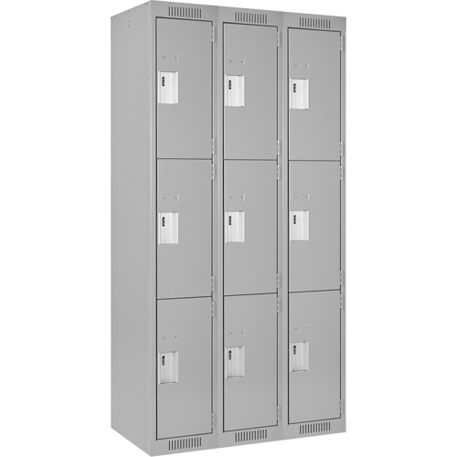 Clean Line Lockers, 3 -tier, Bank of 3, 36" x 18" x 72", Steel, Grey, Rivet (Assembled) Southpoint Industrial Supply