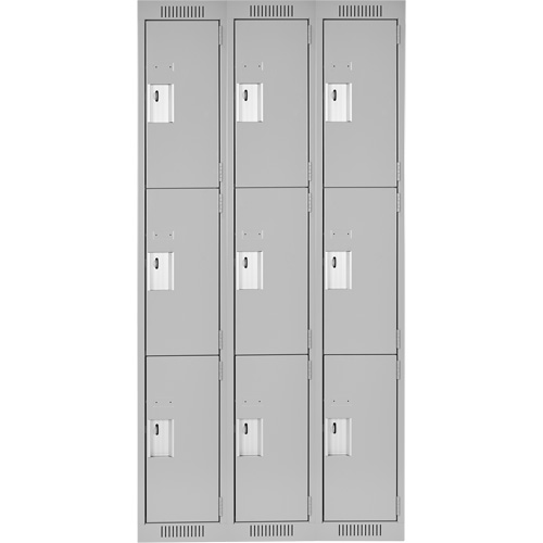 Clean Line Lockers, 3 -tier, Bank of 3, 36" x 18" x 72", Steel, Grey, Rivet (Assembled) Southpoint Industrial Supply