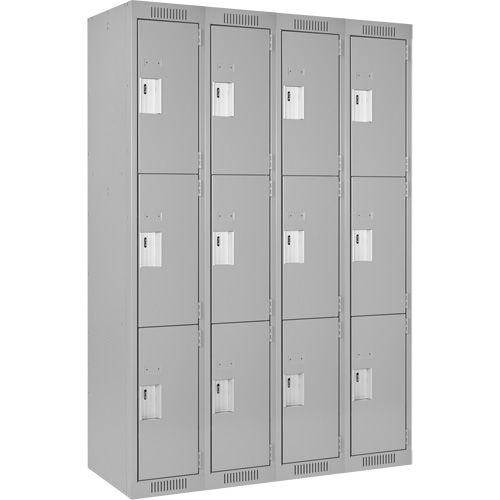 Clean Line Lockers, 3 -tier, Bank of 4, 48" x 18" x 72", Steel, Grey, Rivet (Assembled) Southpoint Industrial Supply