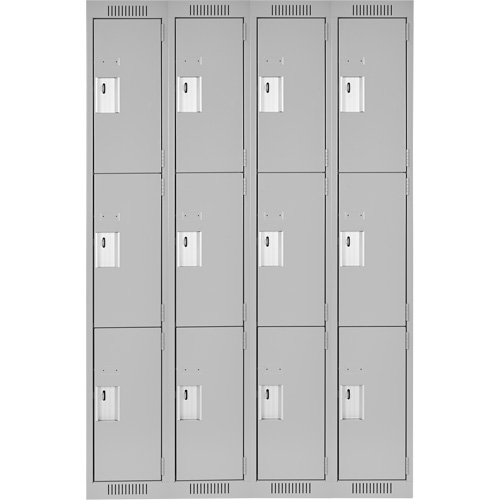 Clean Line Lockers, 3 -tier, Bank of 4, 48" x 18" x 72", Steel, Grey, Rivet (Assembled) Southpoint Industrial Supply