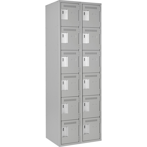 Clean Line Lockerettes, 6 -tier, Bank of 2, 24" x 18" x 72", Steel, Grey, Rivet (Assembled) Southpoint Industrial Supply