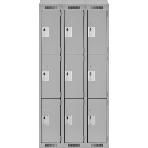 Clean Line Lockers, 3 -tier, Bank of 3, 36" x 18" x 78", Steel, Grey, Rivet (Assembled) Southpoint Industrial Supply