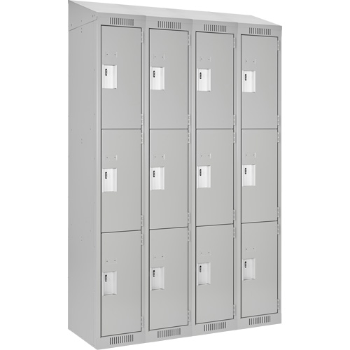 Clean Line Lockers, 3 -tier, Bank of 4, 48" x 18" x 78", Steel, Grey, Rivet (Assembled) Southpoint Industrial Supply
