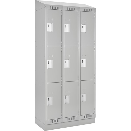 Clean Line Lockers, 3 -tier, Bank of 3, 36" x 18" x 82", Steel, Grey, Rivet (Assembled) Southpoint Industrial Supply