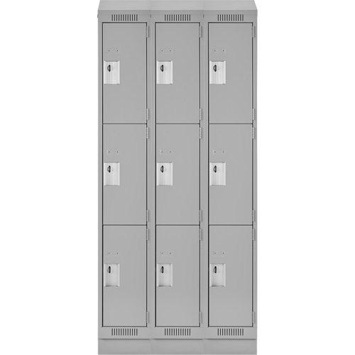 Clean Line Lockers, 3 -tier, Bank of 3, 36" x 18" x 82", Steel, Grey, Rivet (Assembled) Southpoint Industrial Supply