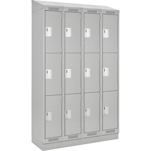 Clean Line Lockers, 3 -tier, Bank of 4, 48" x 18" x 82", Steel, Grey, Rivet (Assembled) Southpoint Industrial Supply