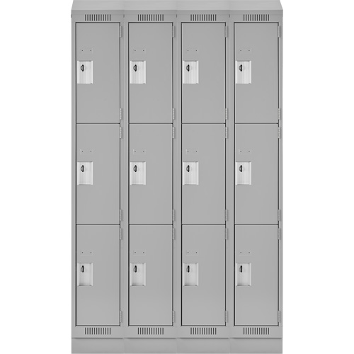 Clean Line Lockers, 3 -tier, Bank of 4, 48" x 18" x 82", Steel, Grey, Rivet (Assembled) Southpoint Industrial Supply