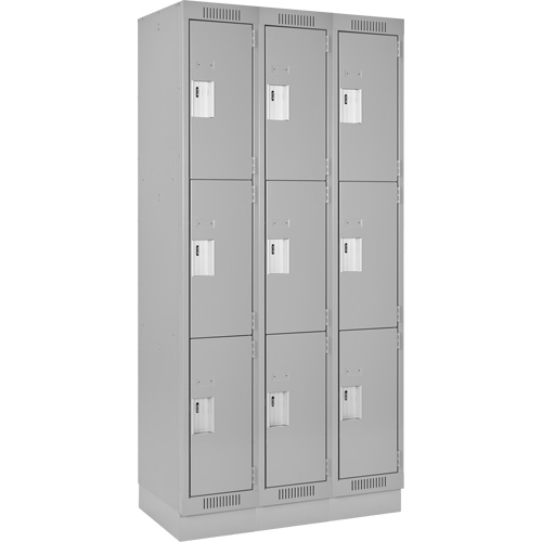 Clean Line Lockers, 3 -tier, Bank of 3, 36" x 18" x 76", Steel, Grey, Rivet (Assembled) Southpoint Industrial Supply