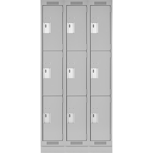 Clean Line Lockers, 3 -tier, Bank of 3, 36" x 18" x 76", Steel, Grey, Rivet (Assembled) Southpoint Industrial Supply