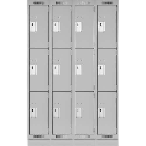 Clean Line Lockers, 3 -tier, Bank of 4, 48" x 18" x 76", Steel, Grey, Rivet (Assembled) Southpoint Industrial Supply