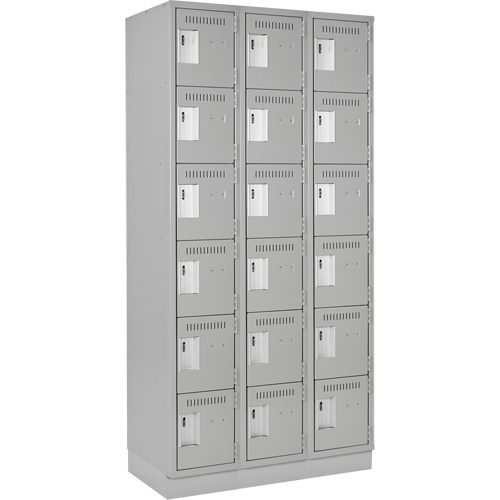 Clean Line Lockerette, 6 -tier, Bank of 3, 36" x 18" x 76", Steel, Grey, Rivet (Assembled) Southpoint Industrial Supply