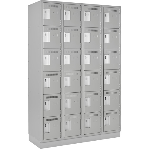 Clean Line Lockerette, 6 -tier, Bank of 4, 48" x 18" x 76", Steel, Grey, Rivet (Assembled) Southpoint Industrial Supply