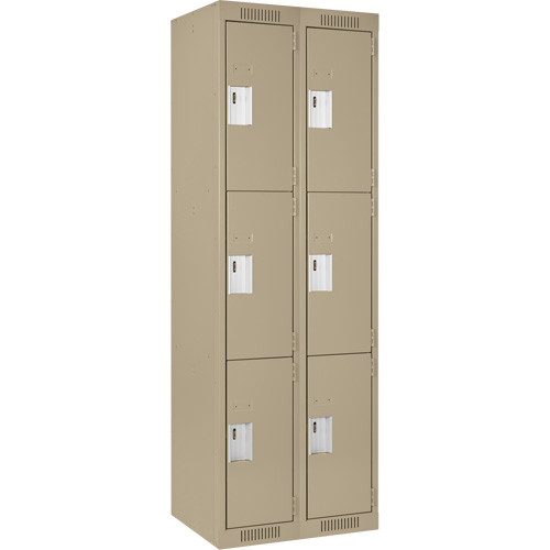 Clean Line Lockers, 3 -tier, Bank of 2, 24" x 18" x 72", Steel, Beige, Rivet (Assembled) Southpoint Industrial Supply