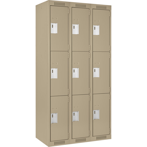 Clean Line Lockers, 3 -tier, Bank of 3, 36" x 18" x 72", Steel, Beige, Rivet (Assembled) Southpoint Industrial Supply