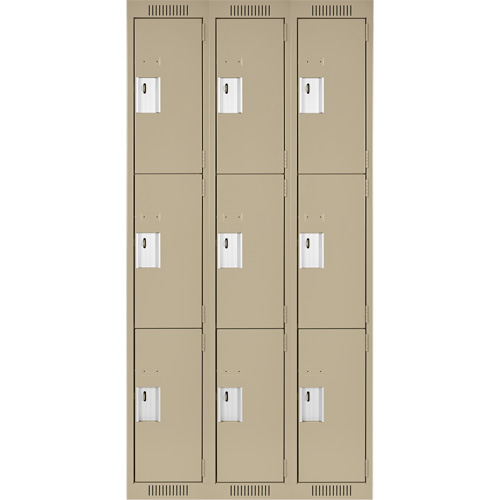Clean Line Lockers, 3 -tier, Bank of 3, 36" x 18" x 72", Steel, Beige, Rivet (Assembled) Southpoint Industrial Supply