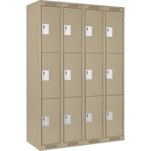 Clean Line Lockers, 3 -tier, Bank of 4, 48" x 18" x 72", Steel, Beige, Rivet (Assembled) Southpoint Industrial Supply
