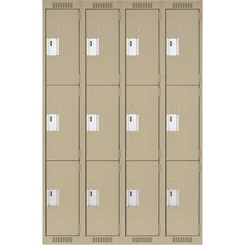 Clean Line Lockers, 3 -tier, Bank of 4, 48" x 18" x 72", Steel, Beige, Rivet (Assembled) Southpoint Industrial Supply