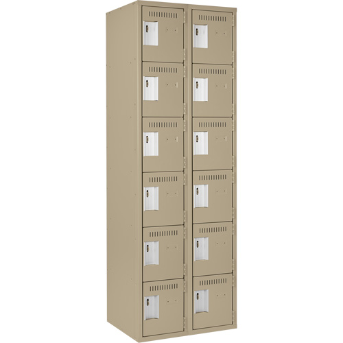 Clean Line Lockerette, 6 -tier, Bank of 2, 24" x 18" x 72", Steel, Beige, Rivet (Assembled) Southpoint Industrial Supply