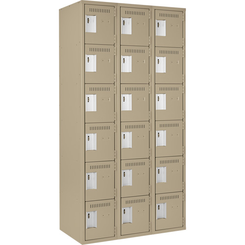 Clean Line Lockerette, 6 -tier, Bank of 3, 36" x 18" x 72", Steel, Beige, Rivet (Assembled) Southpoint Industrial Supply