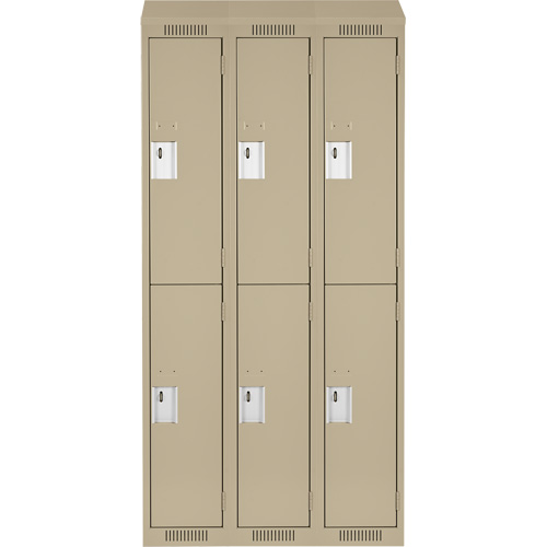 Clean Line Lockers, 2 -tier, Bank of 3, 36" x 18" x 78", Steel, Beige, Rivet (Assembled) Southpoint Industrial Supply