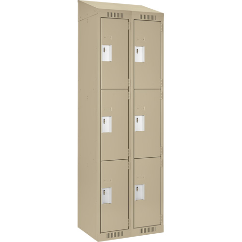 Clean Line Lockers, 3 -tier, Bank of 2, 24" x 18" x 78", Steel, Beige, Rivet (Assembled) Southpoint Industrial Supply