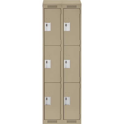 Clean Line Lockers, 3 -tier, Bank of 2, 24" x 18" x 78", Steel, Beige, Rivet (Assembled) Southpoint Industrial Supply