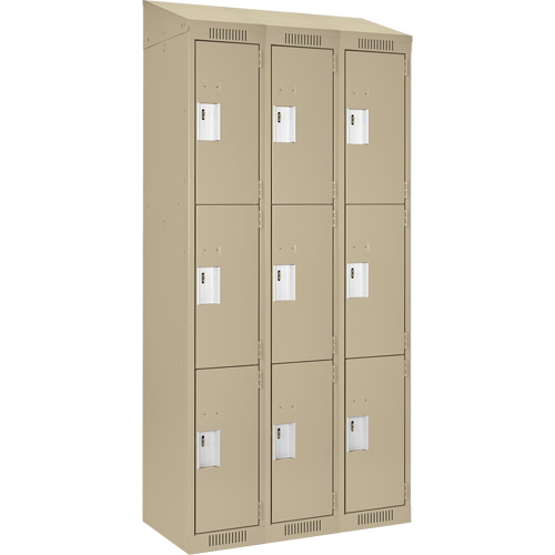 Clean Line Lockers, 3 -tier, Bank of 3, 36" x 18" x 78", Steel, Beige, Rivet (Assembled) Southpoint Industrial Supply