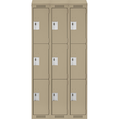 Clean Line Lockers, 3 -tier, Bank of 3, 36" x 18" x 78", Steel, Beige, Rivet (Assembled) Southpoint Industrial Supply