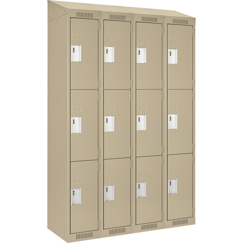 Clean Line Lockers, 3 -tier, Bank of 4, 48" x 18" x 78", Steel, Beige, Rivet (Assembled) Southpoint Industrial Supply