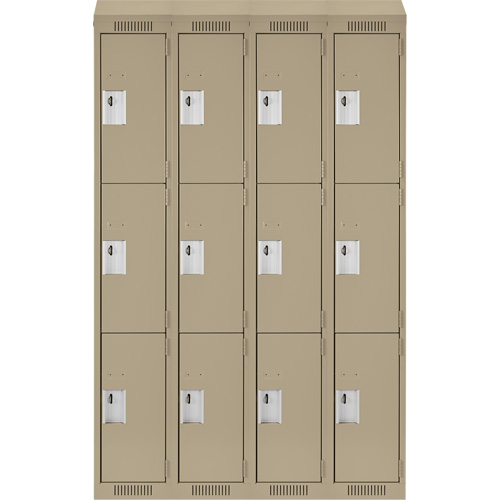Clean Line Lockers, 3 -tier, Bank of 4, 48" x 18" x 78", Steel, Beige, Rivet (Assembled) Southpoint Industrial Supply
