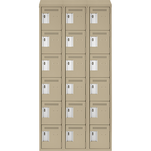 Clean Line Lockerette, 6 -tier, Bank of 3, 36" x 18" x 78", Steel, Beige, Rivet (Assembled) Southpoint Industrial Supply