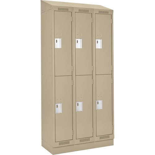 Clean Line Lockers, 2 -tier, Bank of 3, 36" x 18" x 82", Steel, Beige, Rivet (Assembled) Southpoint Industrial Supply