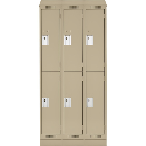 Clean Line Lockers, 2 -tier, Bank of 3, 36" x 18" x 82", Steel, Beige, Rivet (Assembled) Southpoint Industrial Supply