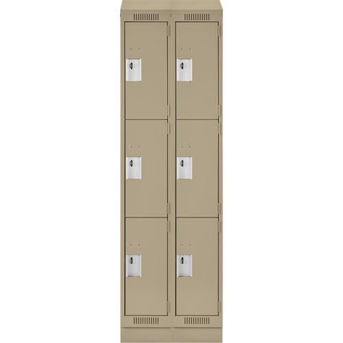 Clean Line Lockers, 3 -tier, Bank of 2, 24" x 18" x 82", Steel, Beige, Rivet (Assembled) Southpoint Industrial Supply